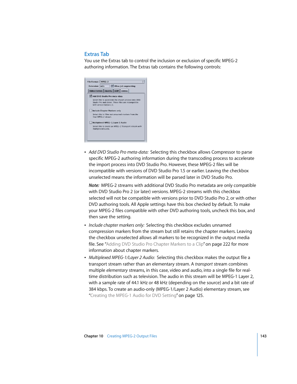 Extras tab | Apple Compressor 2 User Manual | Page 143 / 263