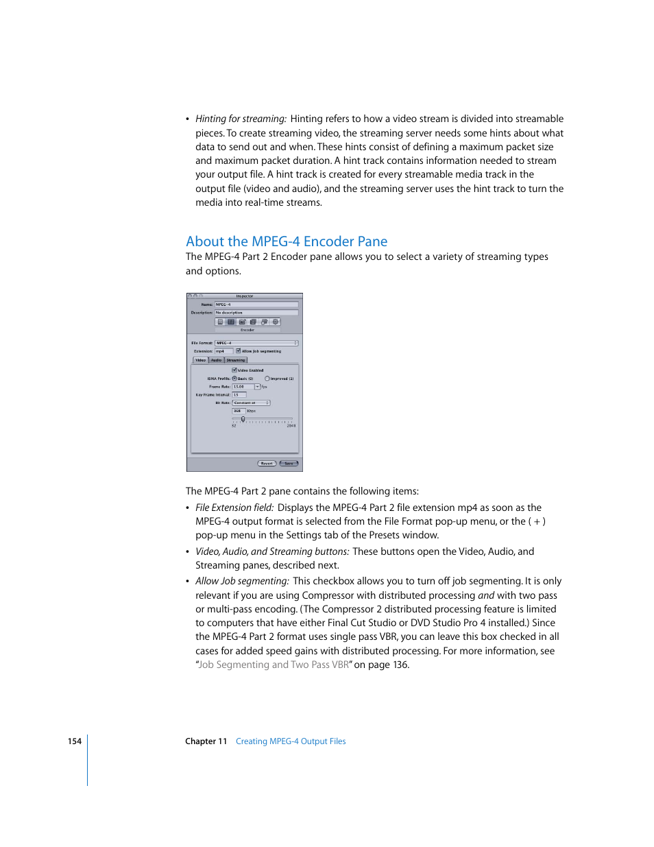 About the mpeg-4 encoder pane | Apple Compressor 2 User Manual | Page 154 / 263