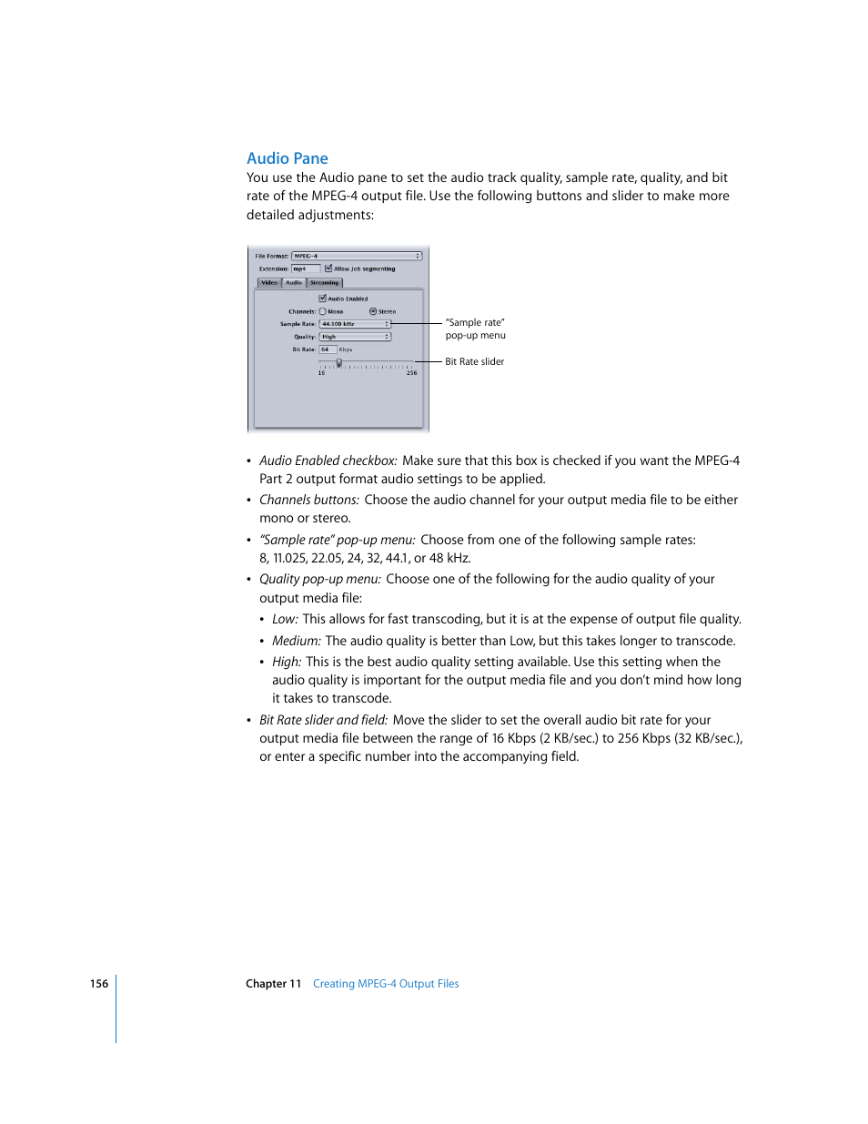 Audio pane | Apple Compressor 2 User Manual | Page 156 / 263