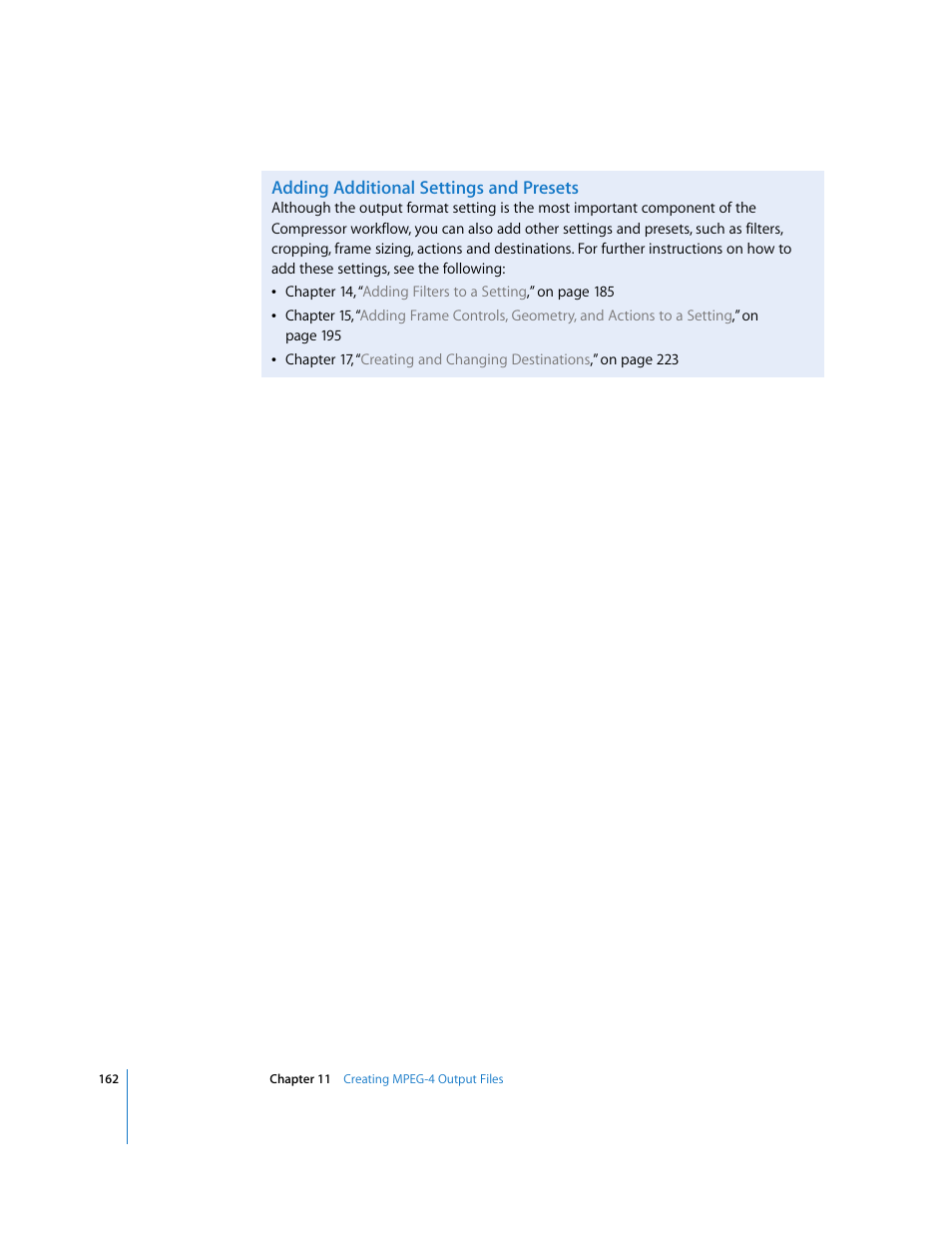 Adding additional settings and presets | Apple Compressor 2 User Manual | Page 162 / 263