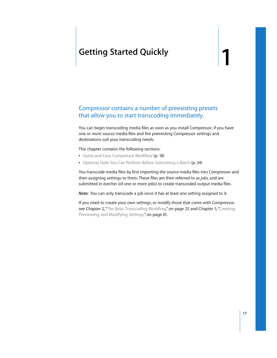 Getting started quickly, Chapter 1, Will help y | Apple Compressor 2 User Manual | Page 17 / 263