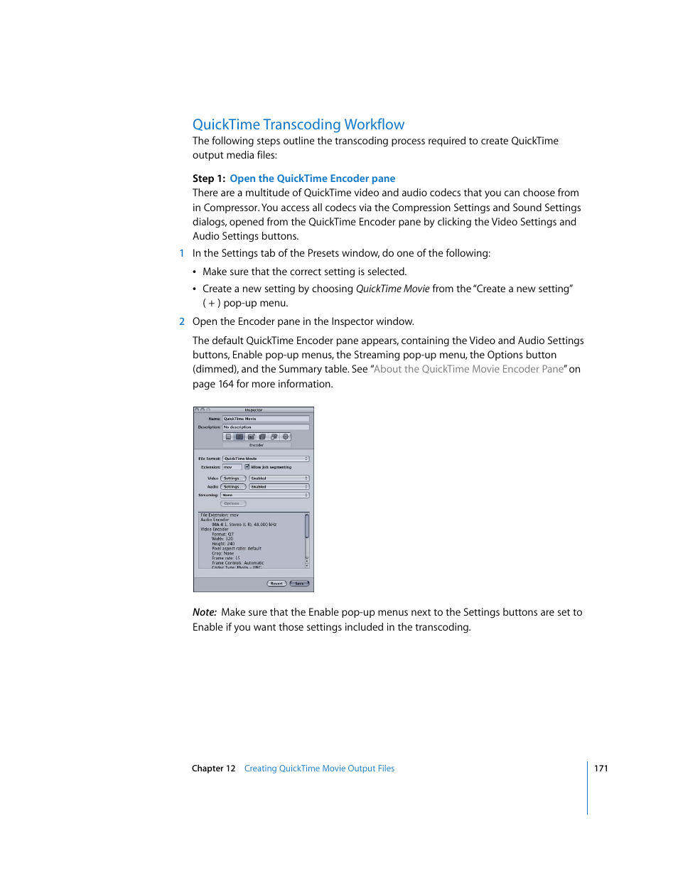 Quicktime transcoding workflow, P. 171) | Apple Compressor 2 User Manual | Page 171 / 263