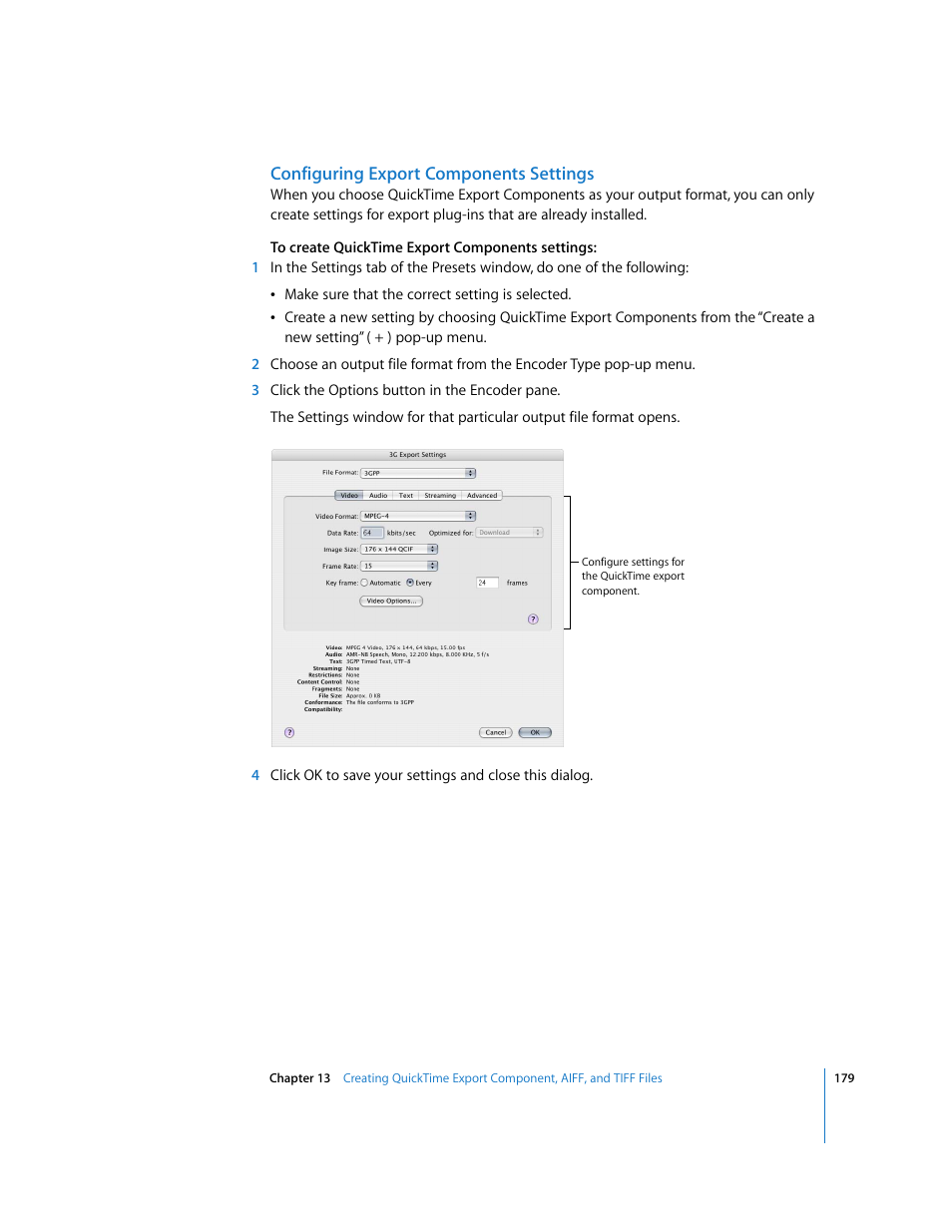 Configuring export components settings | Apple Compressor 2 User Manual | Page 179 / 263