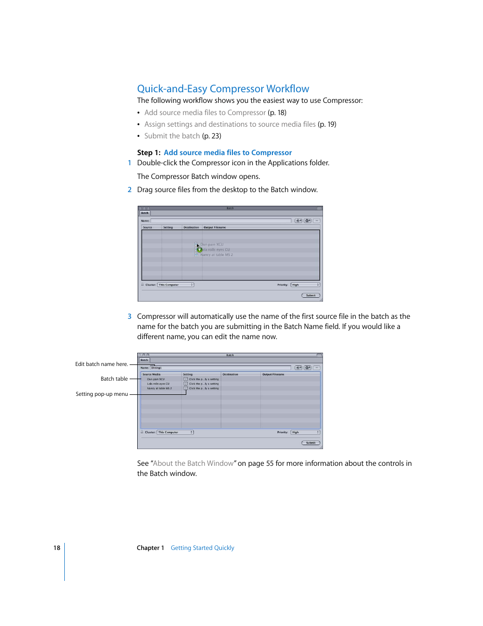 Quick-and-easy compressor workflow, P. 18) | Apple Compressor 2 User Manual | Page 18 / 263