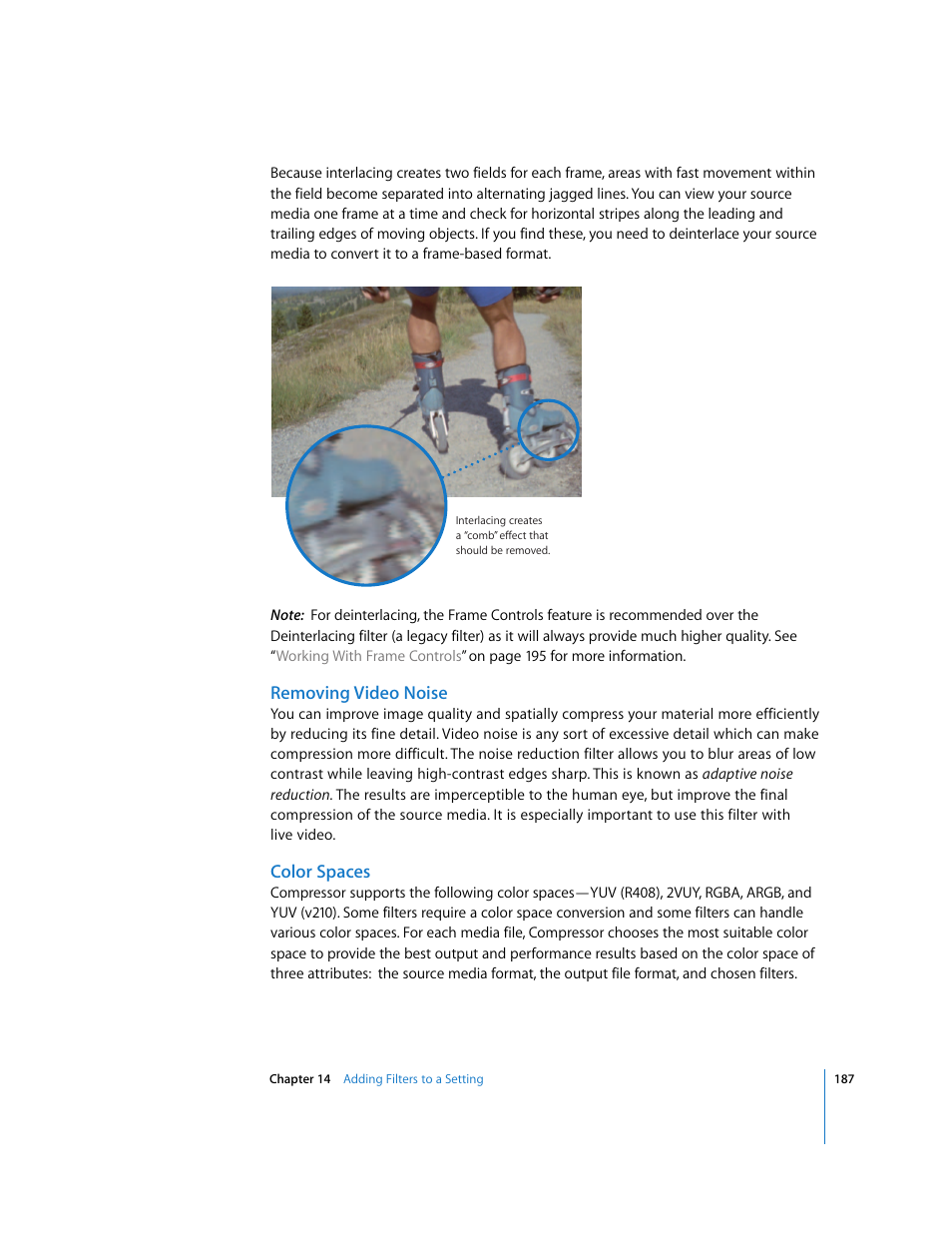 Removing video noise, Color spaces | Apple Compressor 2 User Manual | Page 187 / 263