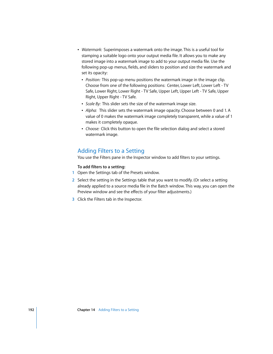 Adding filters to a setting, P. 192) | Apple Compressor 2 User Manual | Page 192 / 263