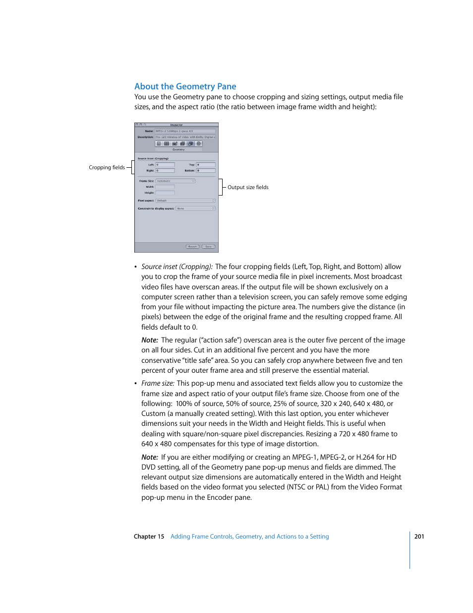 About the geometry pane | Apple Compressor 2 User Manual | Page 201 / 263