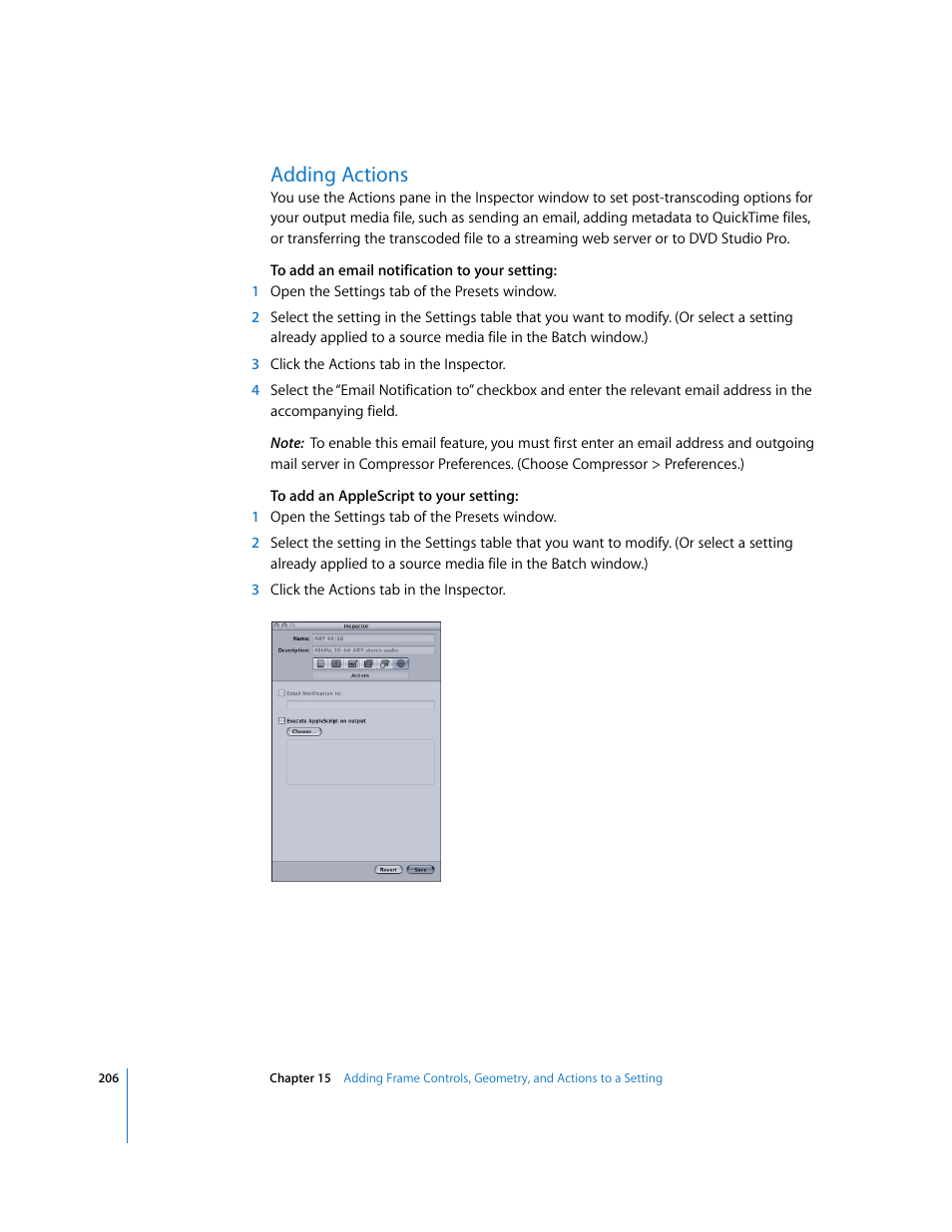 Adding actions, P. 206) | Apple Compressor 2 User Manual | Page 206 / 263
