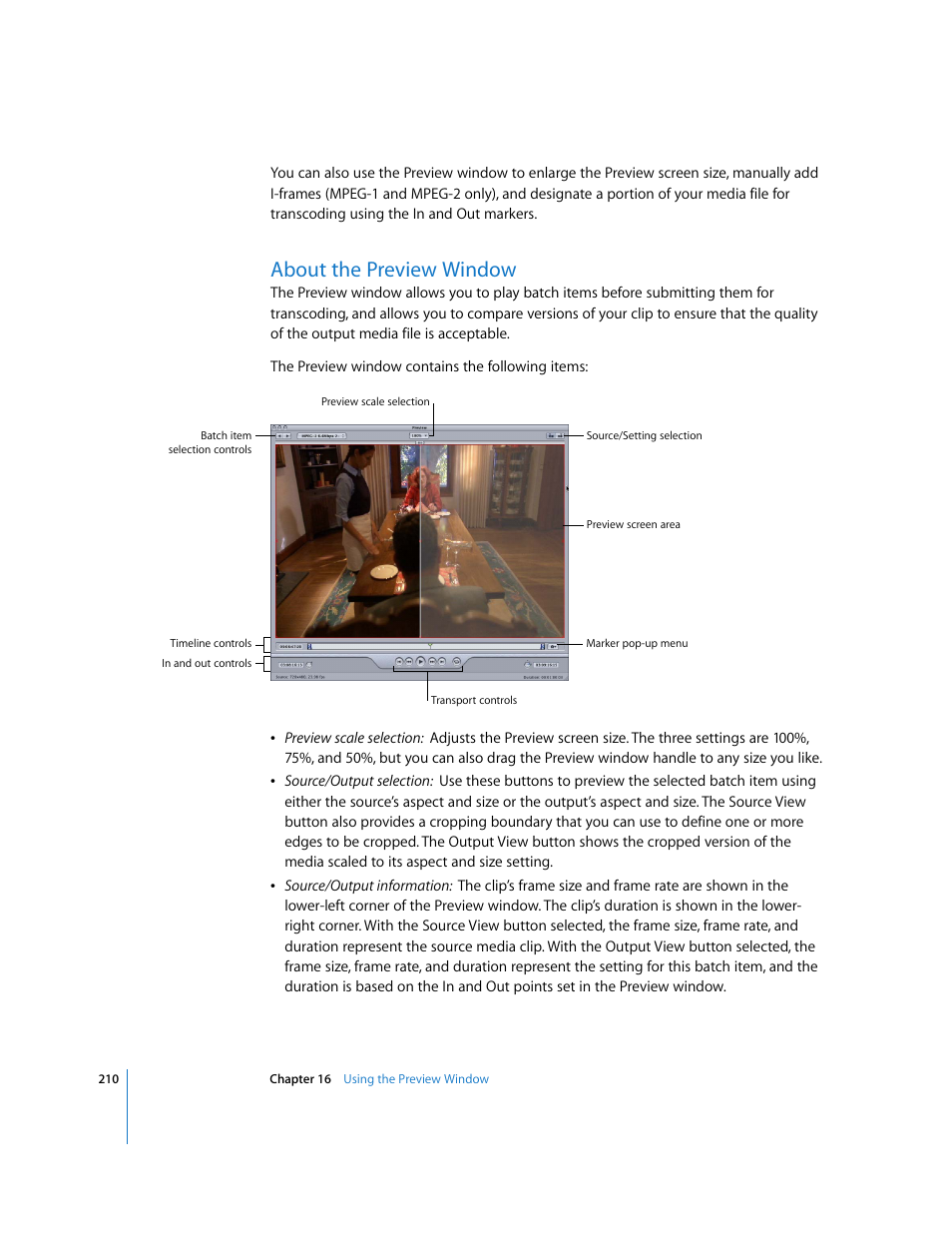 About the preview window, P. 210) | Apple Compressor 2 User Manual | Page 210 / 263