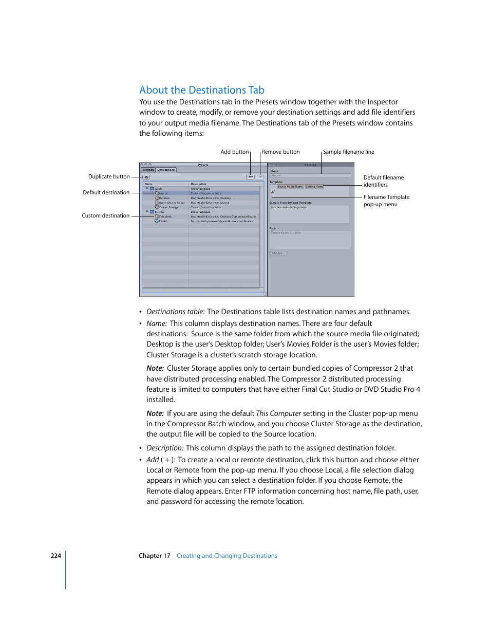 About the destinations tab, P. 224) | Apple Compressor 2 User Manual | Page 224 / 263