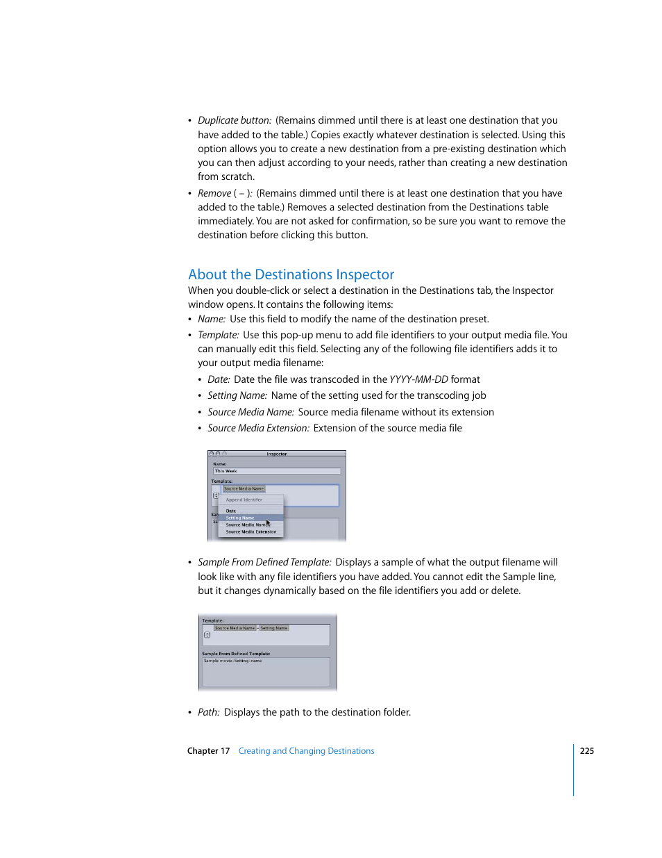 About the destinations inspector, P. 225) | Apple Compressor 2 User Manual | Page 225 / 263