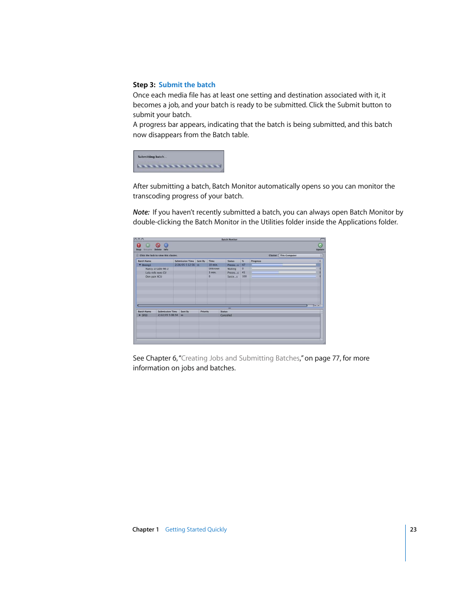 Submit the batch, P. 23) | Apple Compressor 2 User Manual | Page 23 / 263