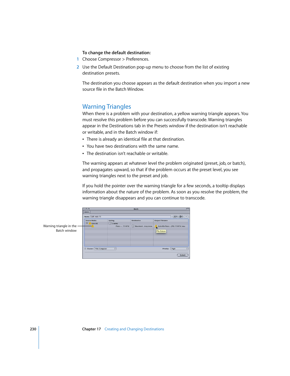 Warning triangles, P. 230) | Apple Compressor 2 User Manual | Page 230 / 263