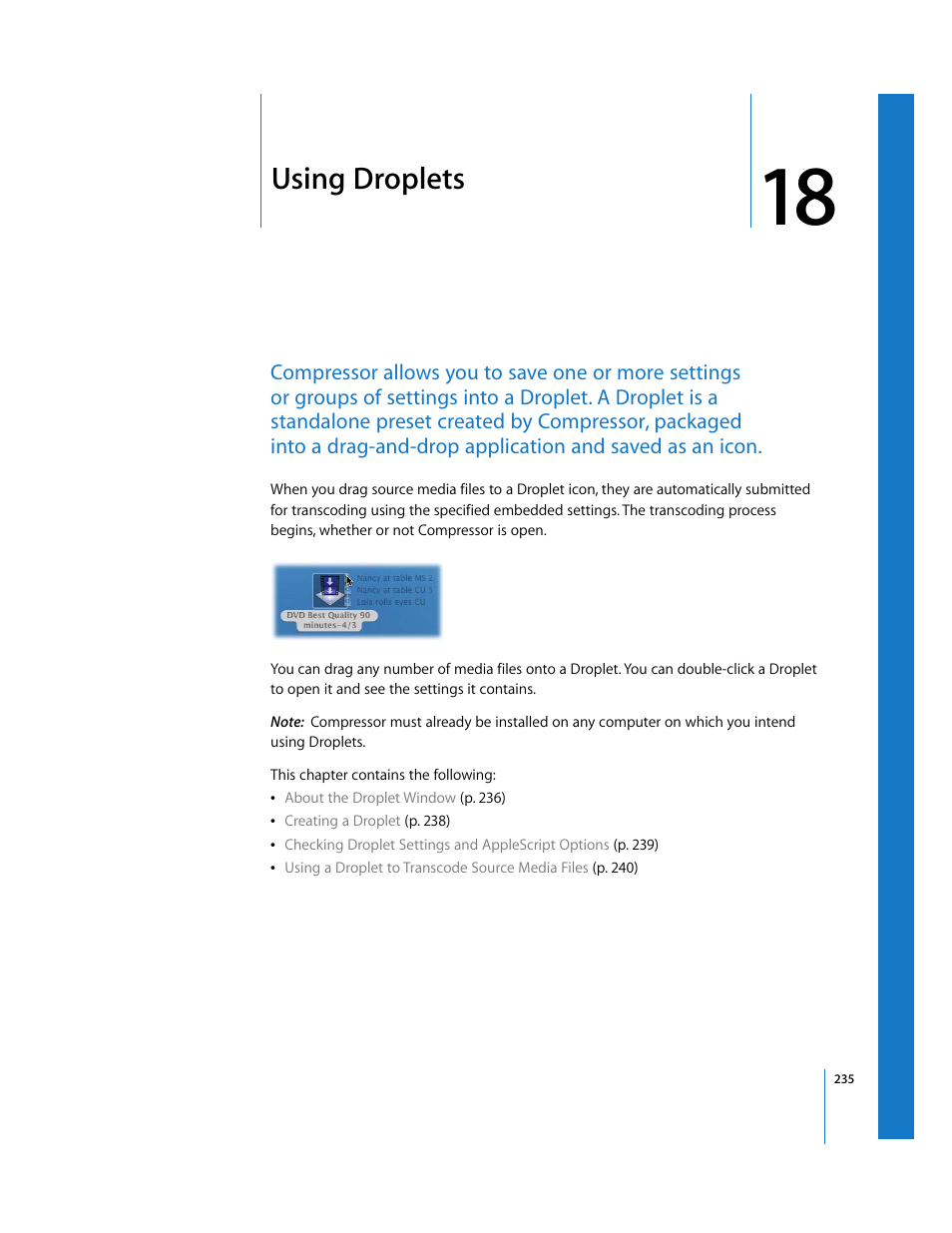 Using droplets, Chapter 18, Ee chapter 18 | Apple Compressor 2 User Manual | Page 235 / 263