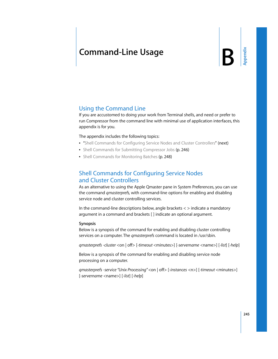 Command-line usage, Using the command line, Appendix b | Apple Compressor 2 User Manual | Page 245 / 263