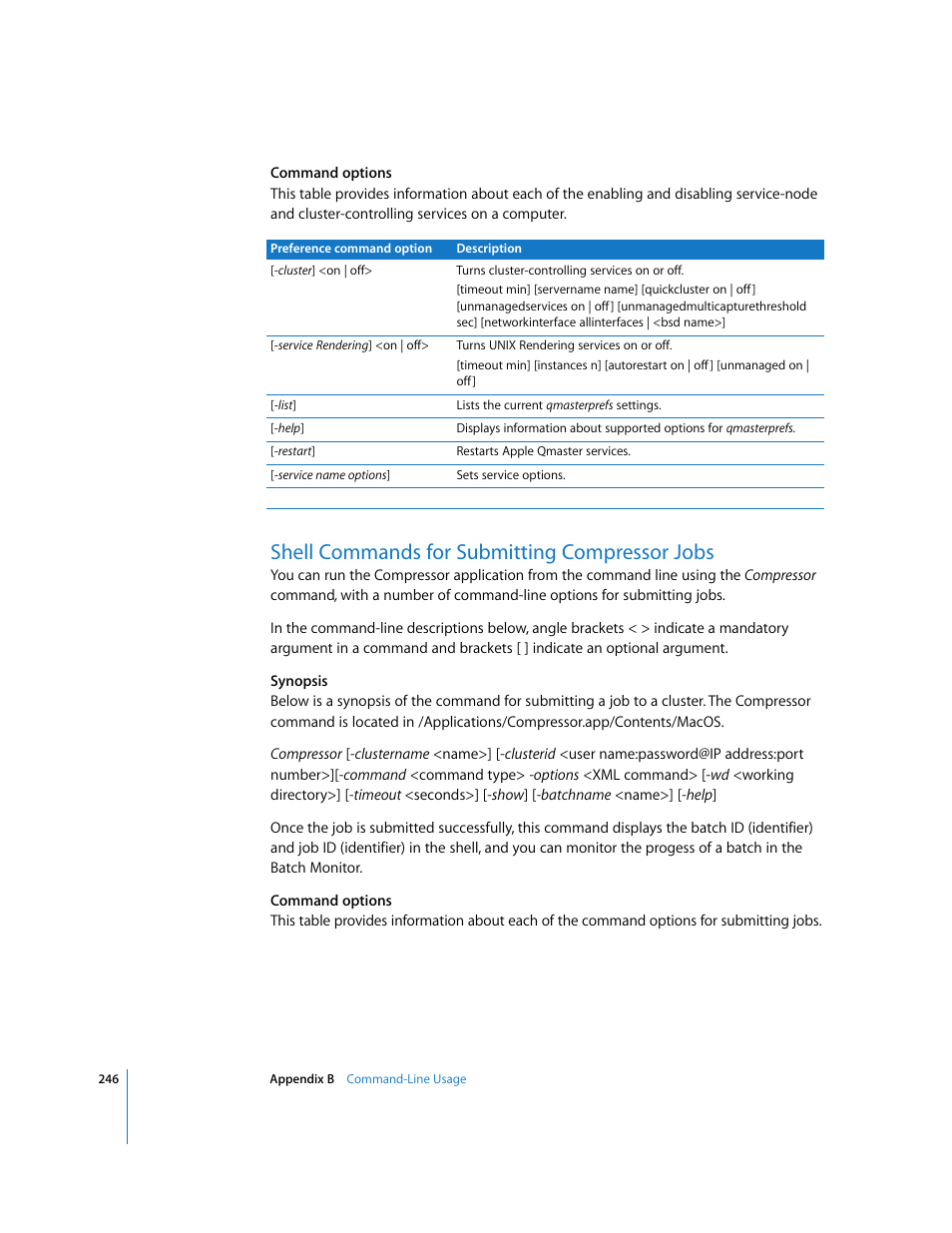 Shell commands for submitting compressor jobs, P. 246) | Apple Compressor 2 User Manual | Page 246 / 263