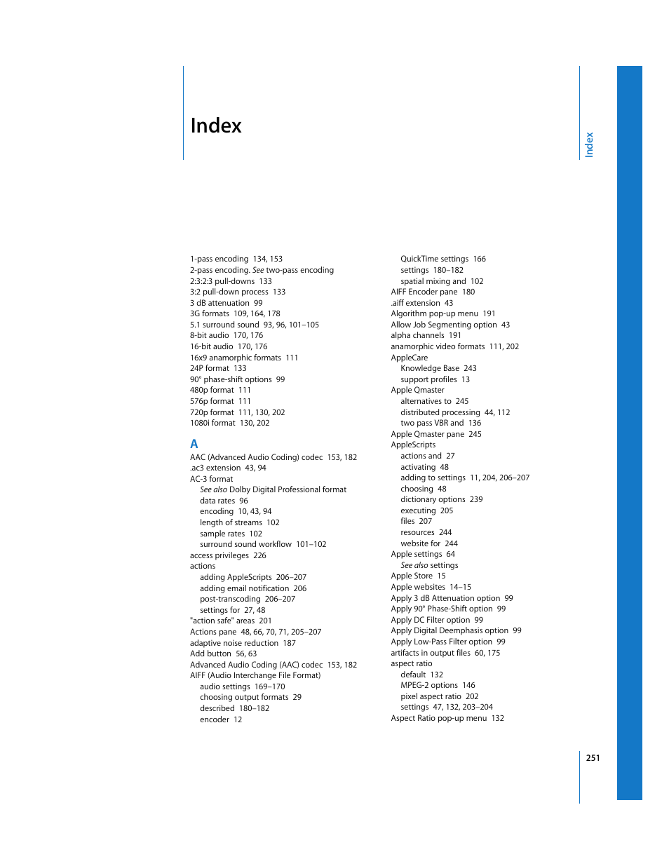 Index | Apple Compressor 2 User Manual | Page 251 / 263