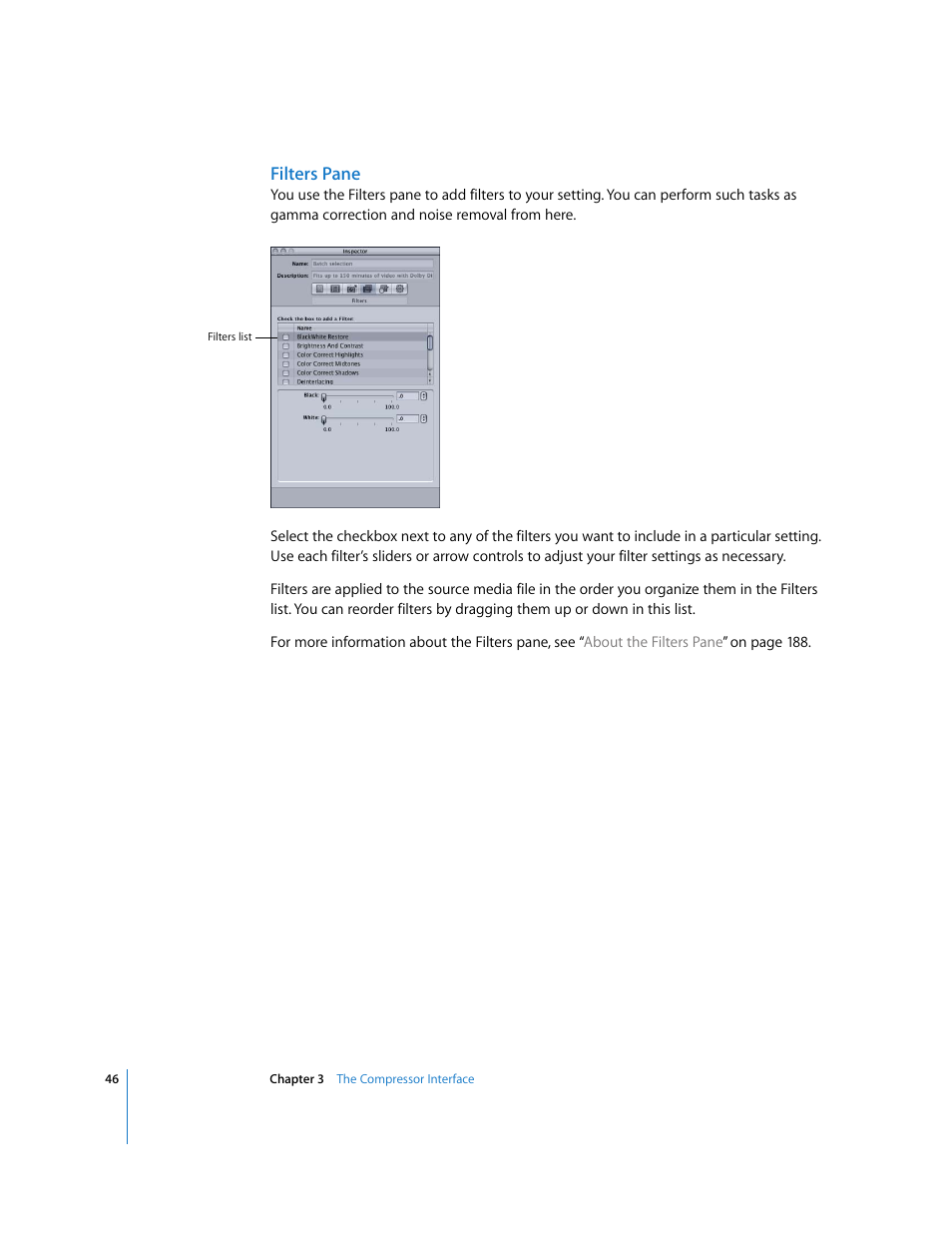 Filters pane | Apple Compressor 2 User Manual | Page 46 / 263
