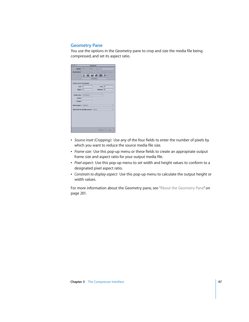 Geometry pane | Apple Compressor 2 User Manual | Page 47 / 263