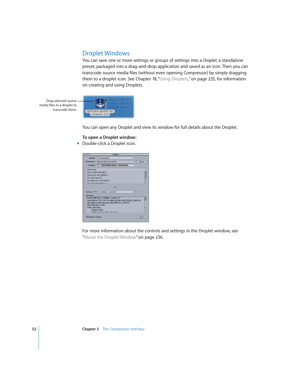 Droplet windows, P. 52) | Apple Compressor 2 User Manual | Page 52 / 263