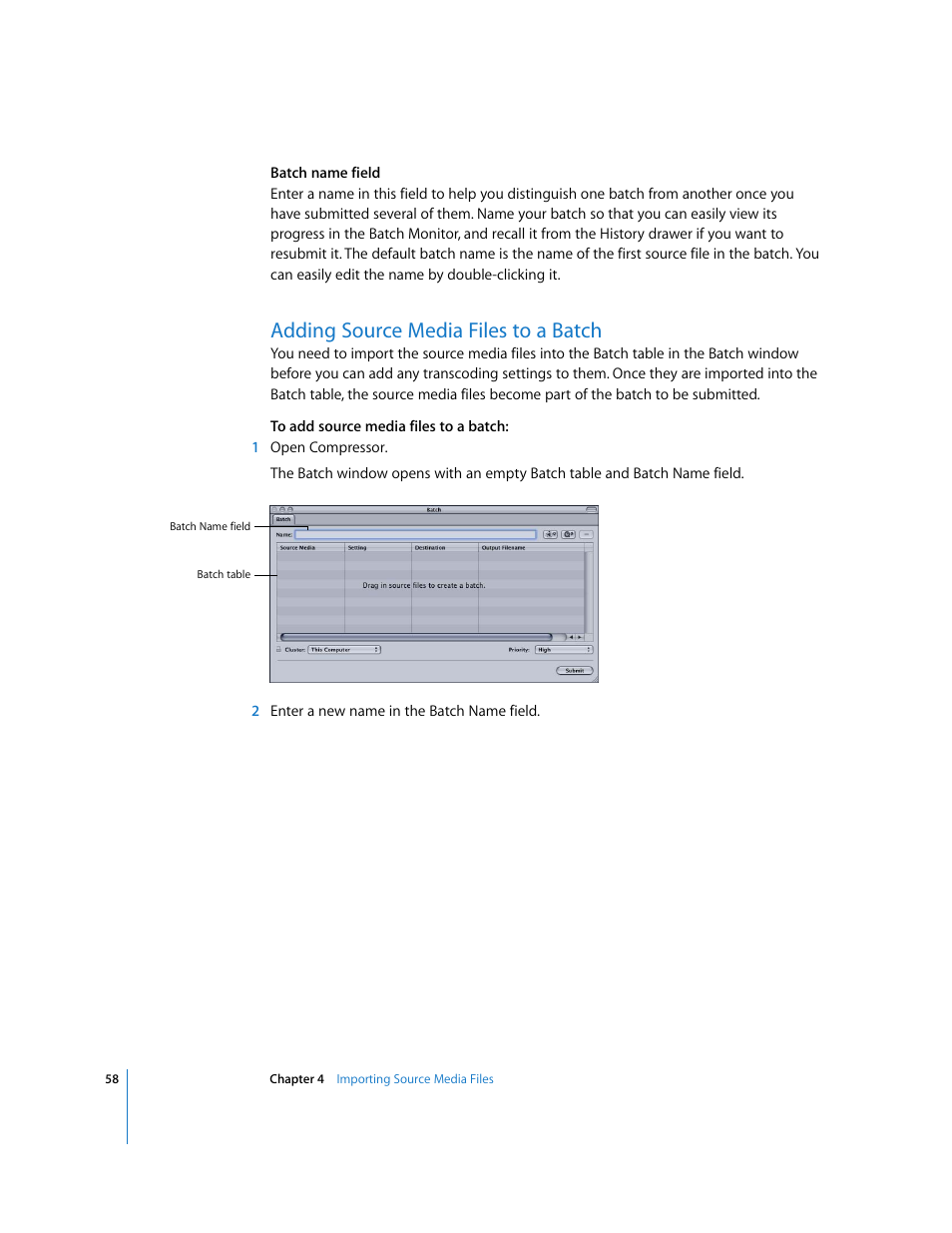 Adding source media files to a batch, P. 58) | Apple Compressor 2 User Manual | Page 58 / 263