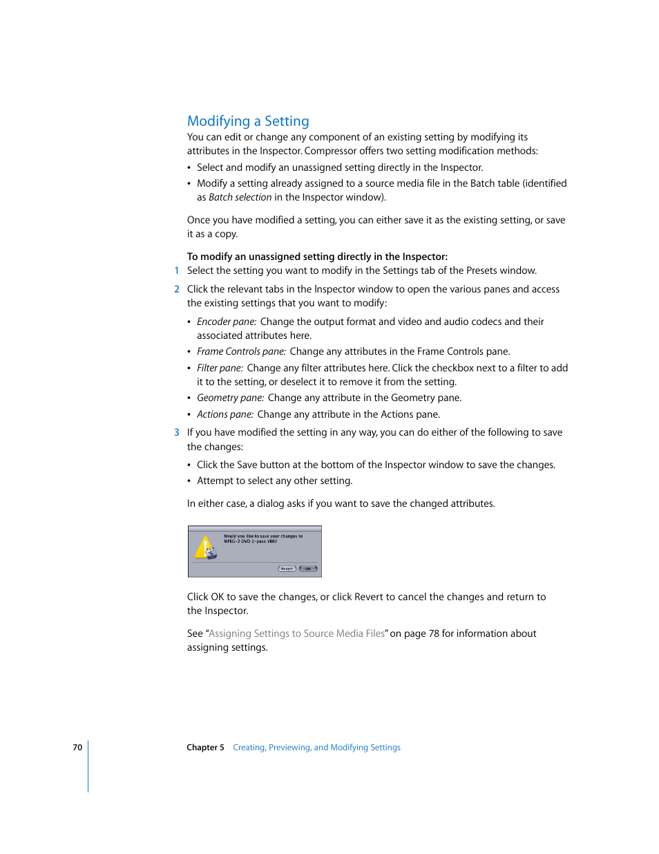 Modifying a setting, P. 70) | Apple Compressor 2 User Manual | Page 70 / 263