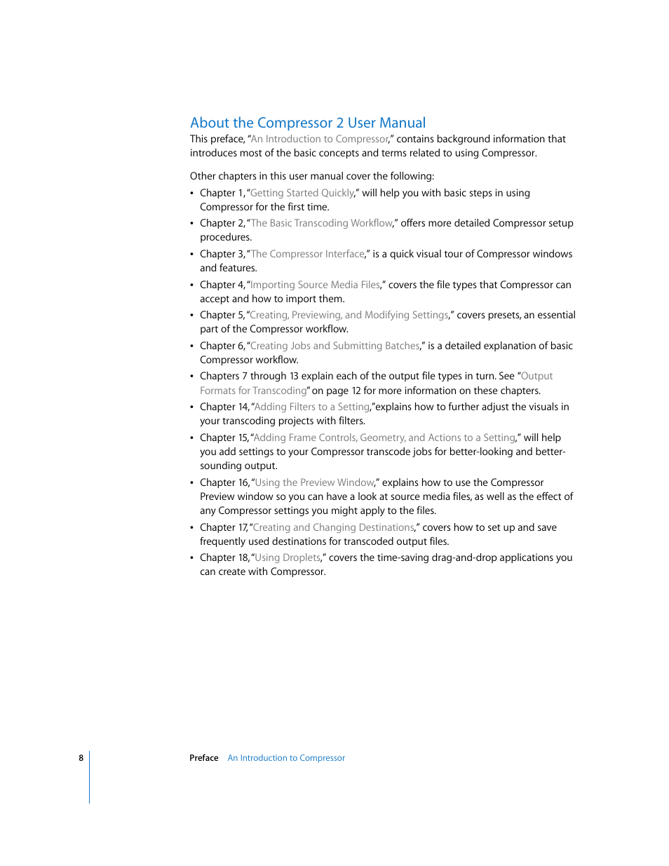 About the compressor 2 user manual | Apple Compressor 2 User Manual | Page 8 / 263