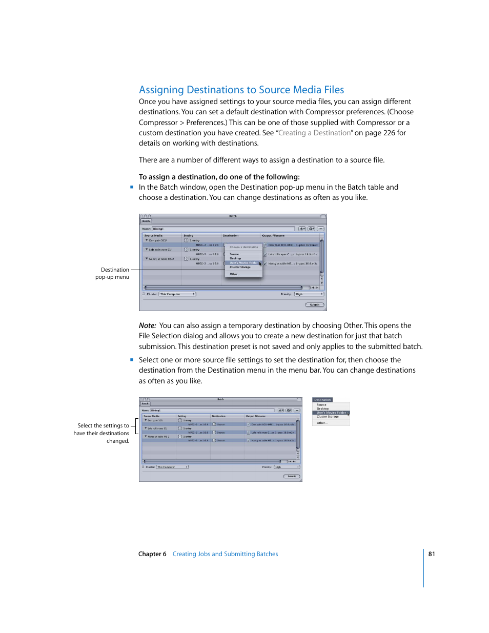 Assigning destinations to source media files, P. 81) | Apple Compressor 2 User Manual | Page 81 / 263