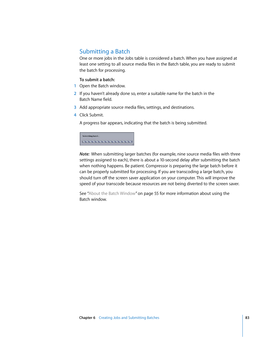 Submitting a batch, P. 83) | Apple Compressor 2 User Manual | Page 83 / 263