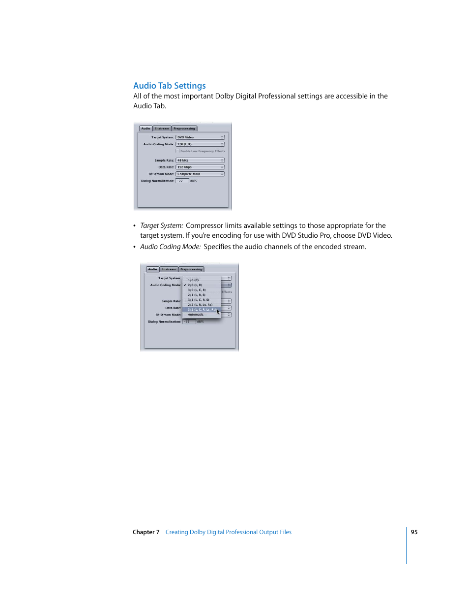 Audio tab settings | Apple Compressor 2 User Manual | Page 95 / 263