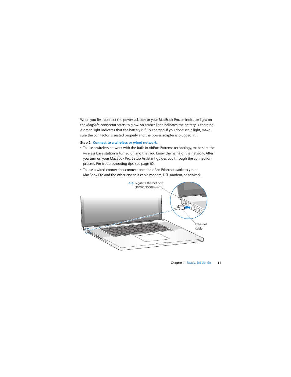 Step2: connect to a wireless or wired network | Apple MacBook Pro (17-inch, Mid 2009) User Manual | Page 11 / 88