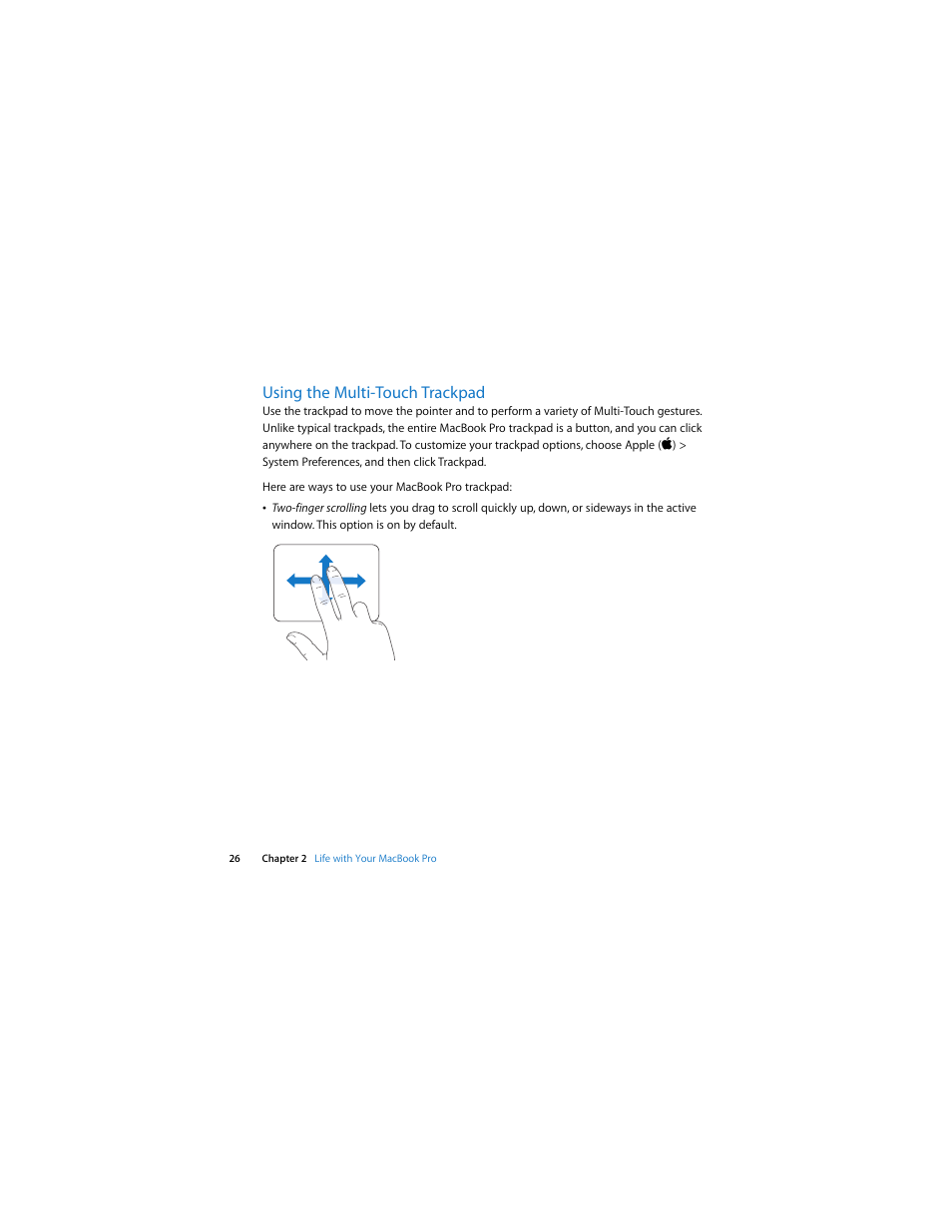 Using the multi-touch trackpad | Apple MacBook Pro (17-inch, Mid 2009) User Manual | Page 26 / 88