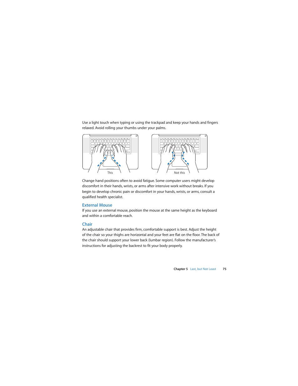 External mouse, Chair | Apple MacBook Pro (17-inch, Mid 2009) User Manual | Page 75 / 88