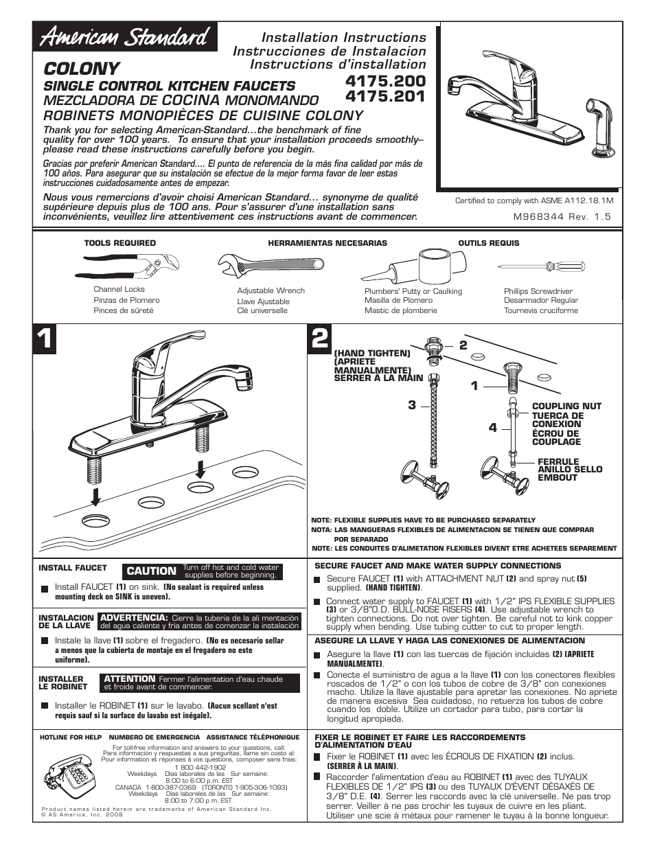 American Standard Single Control Kitchen Faucets 4175.2 User Manual | 3 pages