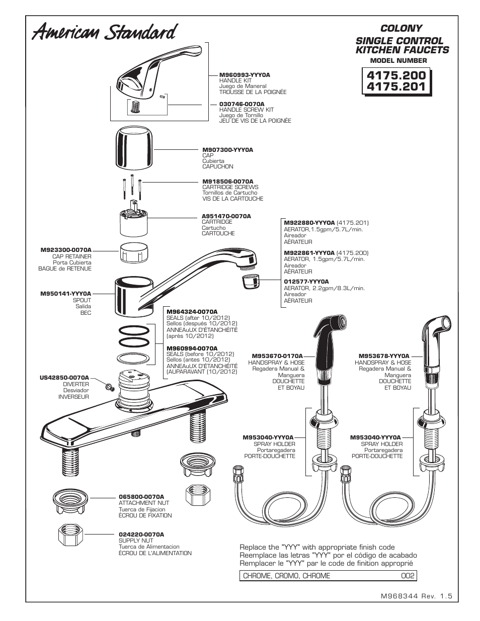 Single control kitchen faucets colony | American Standard Single Control Kitchen Faucets 4175.2 User Manual | Page 3 / 3