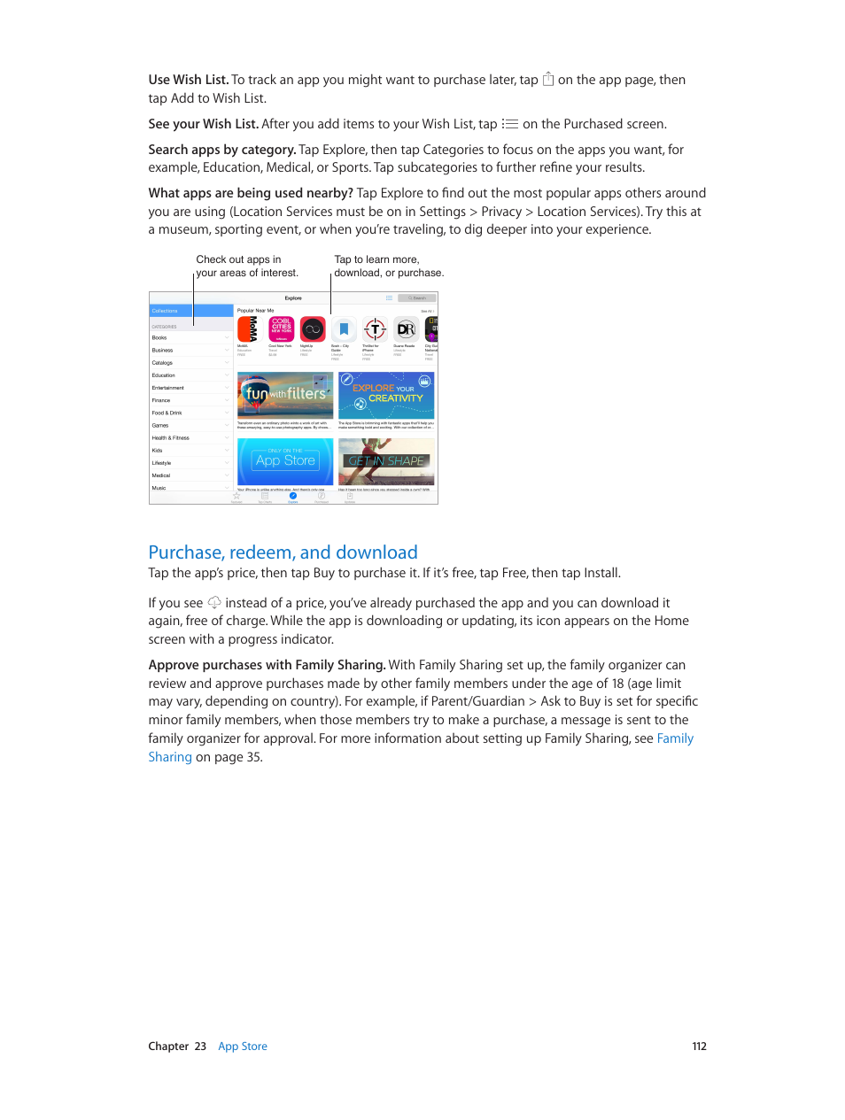 Purchase, redeem, and download, 112 purchase, redeem, and download | Apple iPad iOS 8.1 User Manual | Page 112 / 164