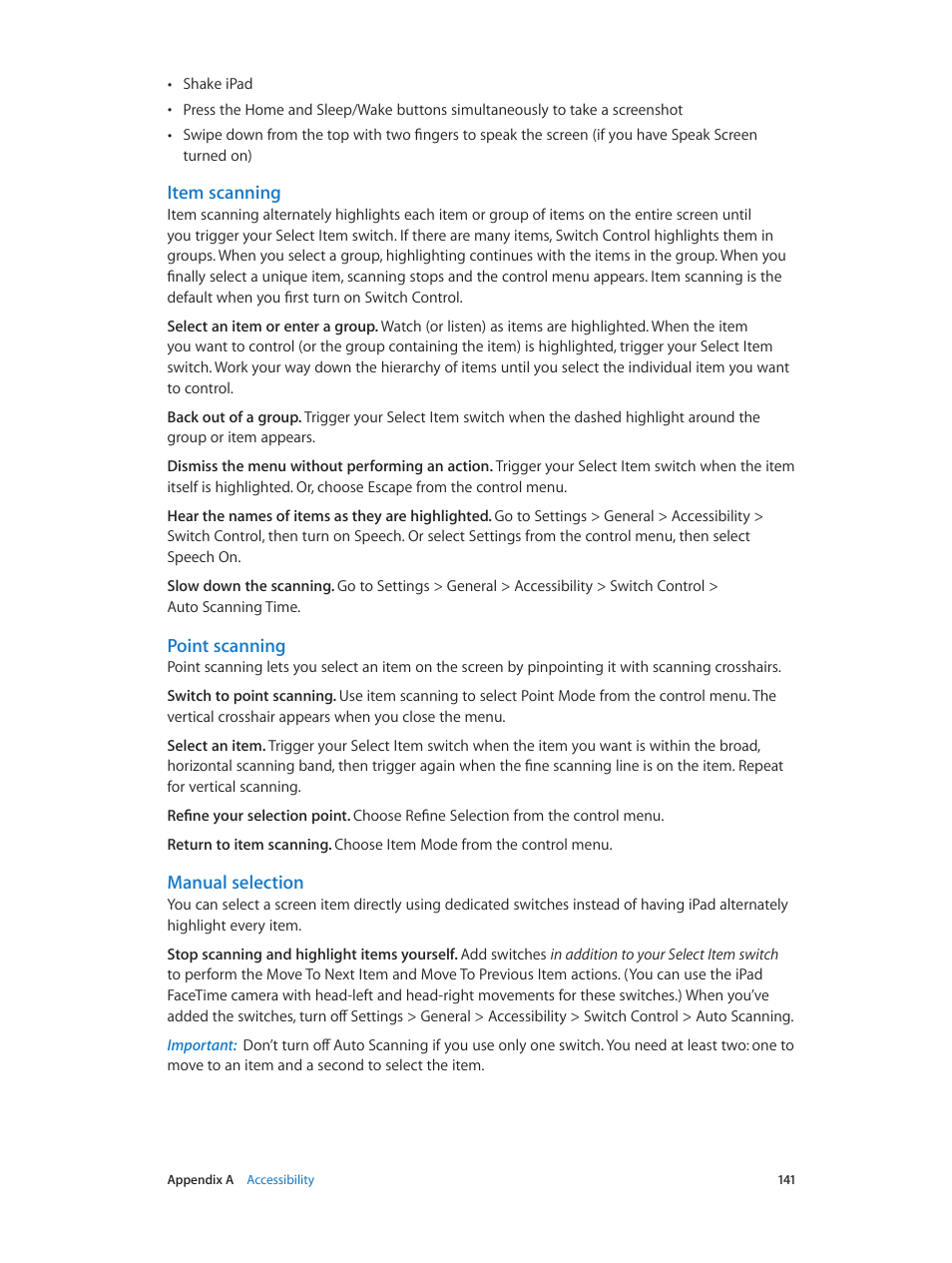 Item scanning, Point scanning, Manual selection | Apple iPad iOS 8.1 User Manual | Page 141 / 164