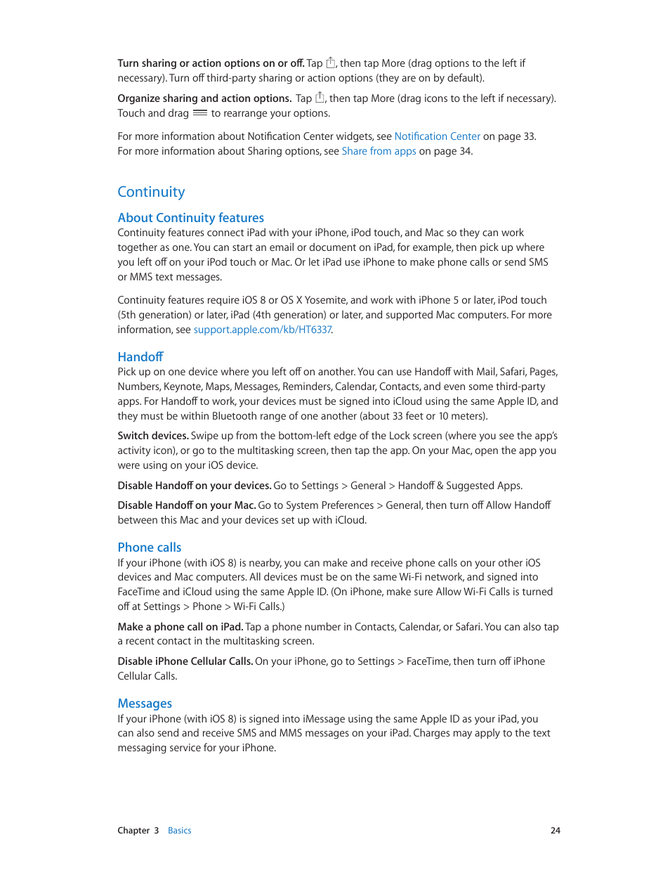 Continuity, 24 continuity | Apple iPad iOS 8.1 User Manual | Page 24 / 164