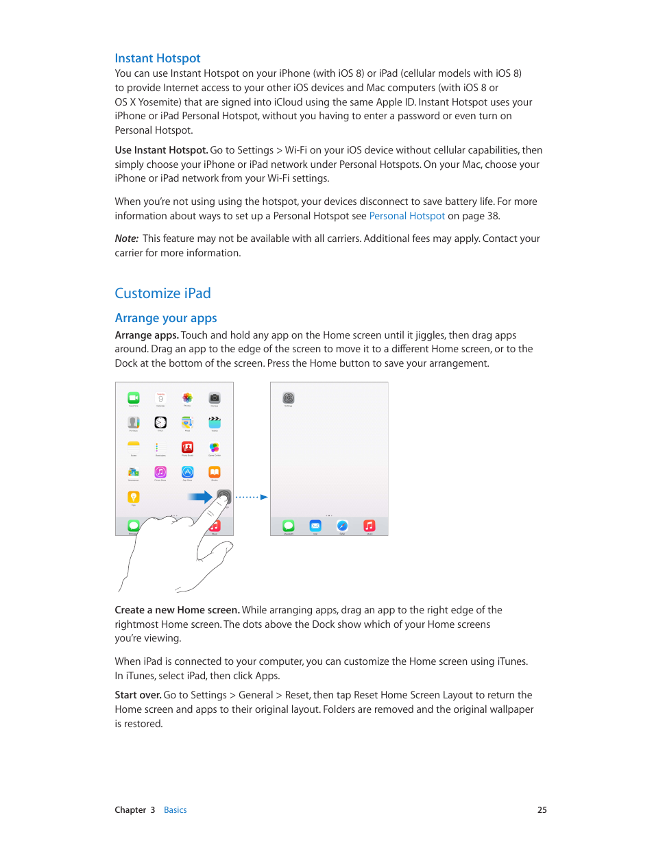 Customize ipad, 25 customize ipad, Instant hotspot | Arrange your apps | Apple iPad iOS 8.1 User Manual | Page 25 / 164