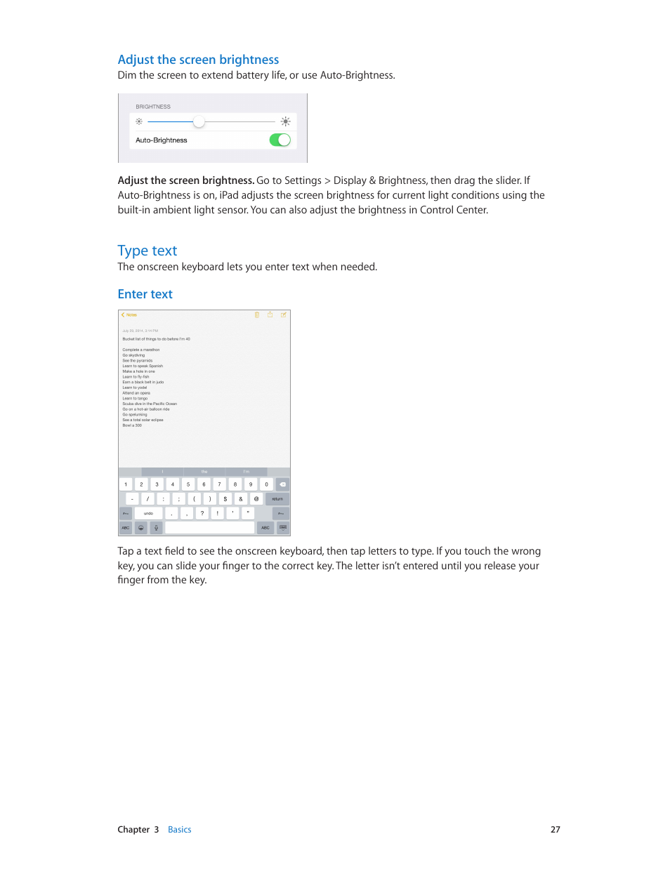 Type text, 27 type text | Apple iPad iOS 8.1 User Manual | Page 27 / 164