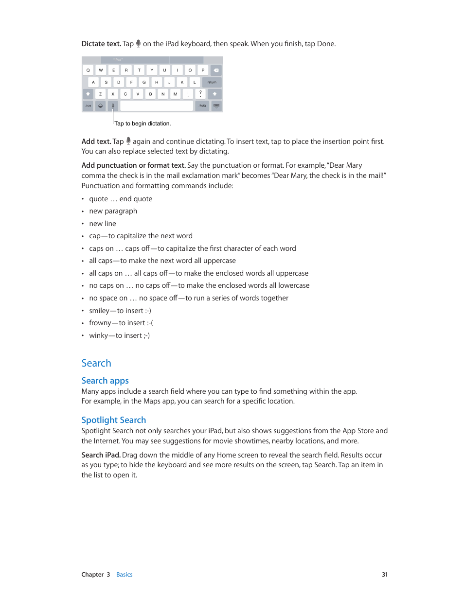 Search, 31 search, Search apps | Spotlight search | Apple iPad iOS 8.1 User Manual | Page 31 / 164