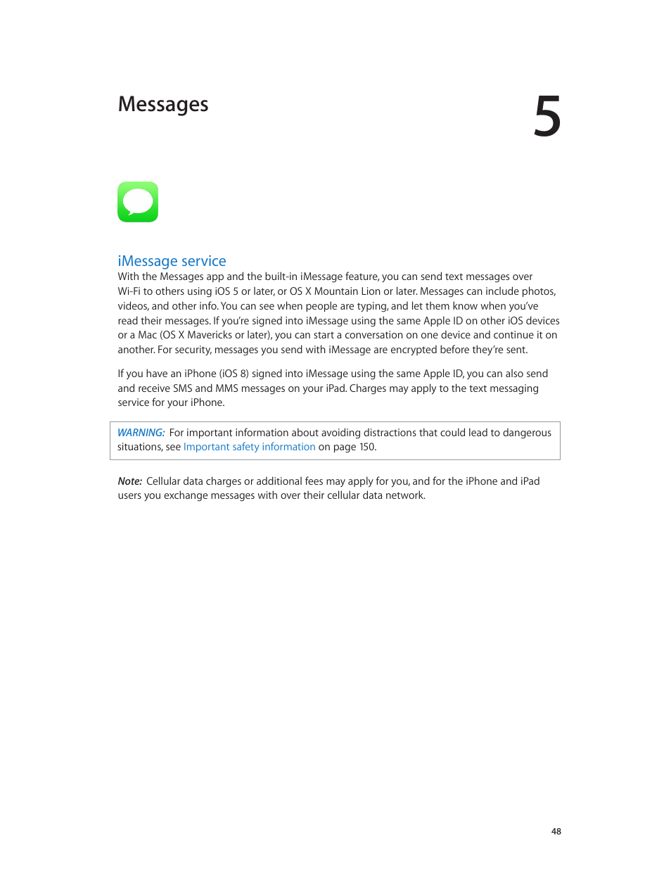 Chapter 5: messages, Imessage service, 48 imessage service | Messages | Apple iPad iOS 8.1 User Manual | Page 48 / 164