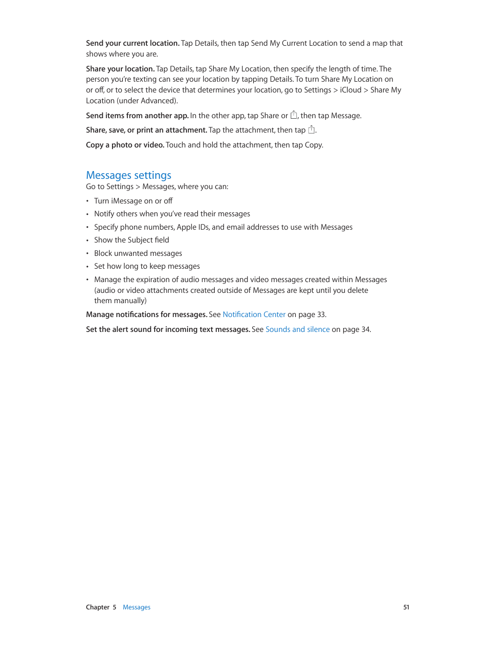 Messages settings, 51 messages settings | Apple iPad iOS 8.1 User Manual | Page 51 / 164