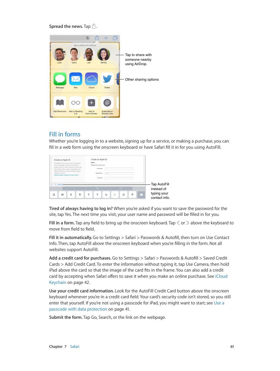 Fill in forms, 61 fill in forms, Fill in | Forms | Apple iPad iOS 8.1 User Manual | Page 61 / 164