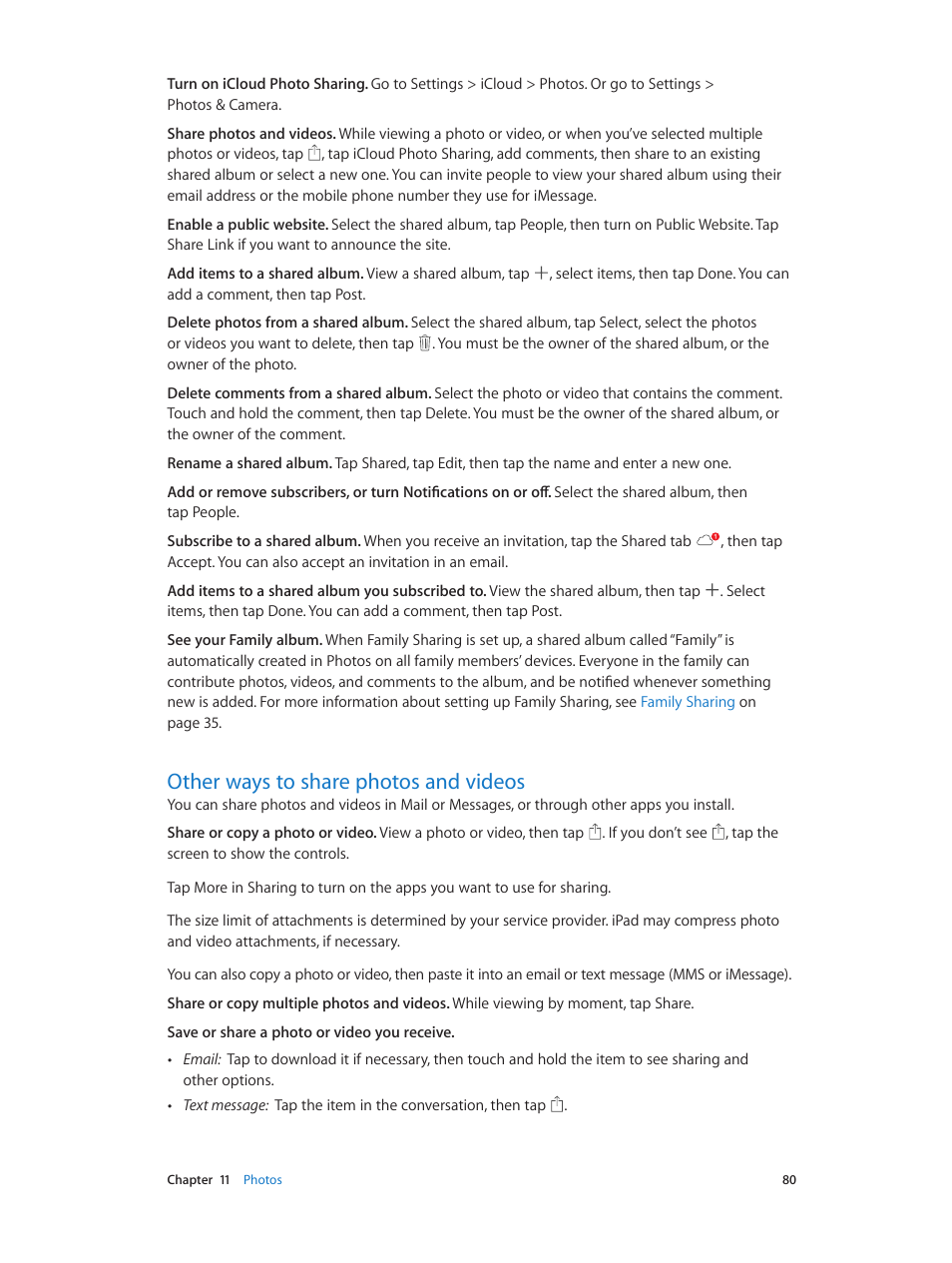 Other ways to share photos and videos, 80 other ways to share photos and videos | Apple iPad iOS 8.1 User Manual | Page 80 / 164