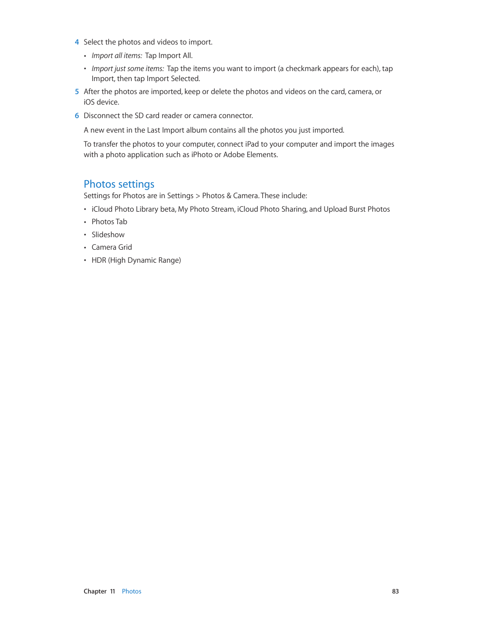 Photos settings, 83 photos settings | Apple iPad iOS 8.1 User Manual | Page 83 / 164