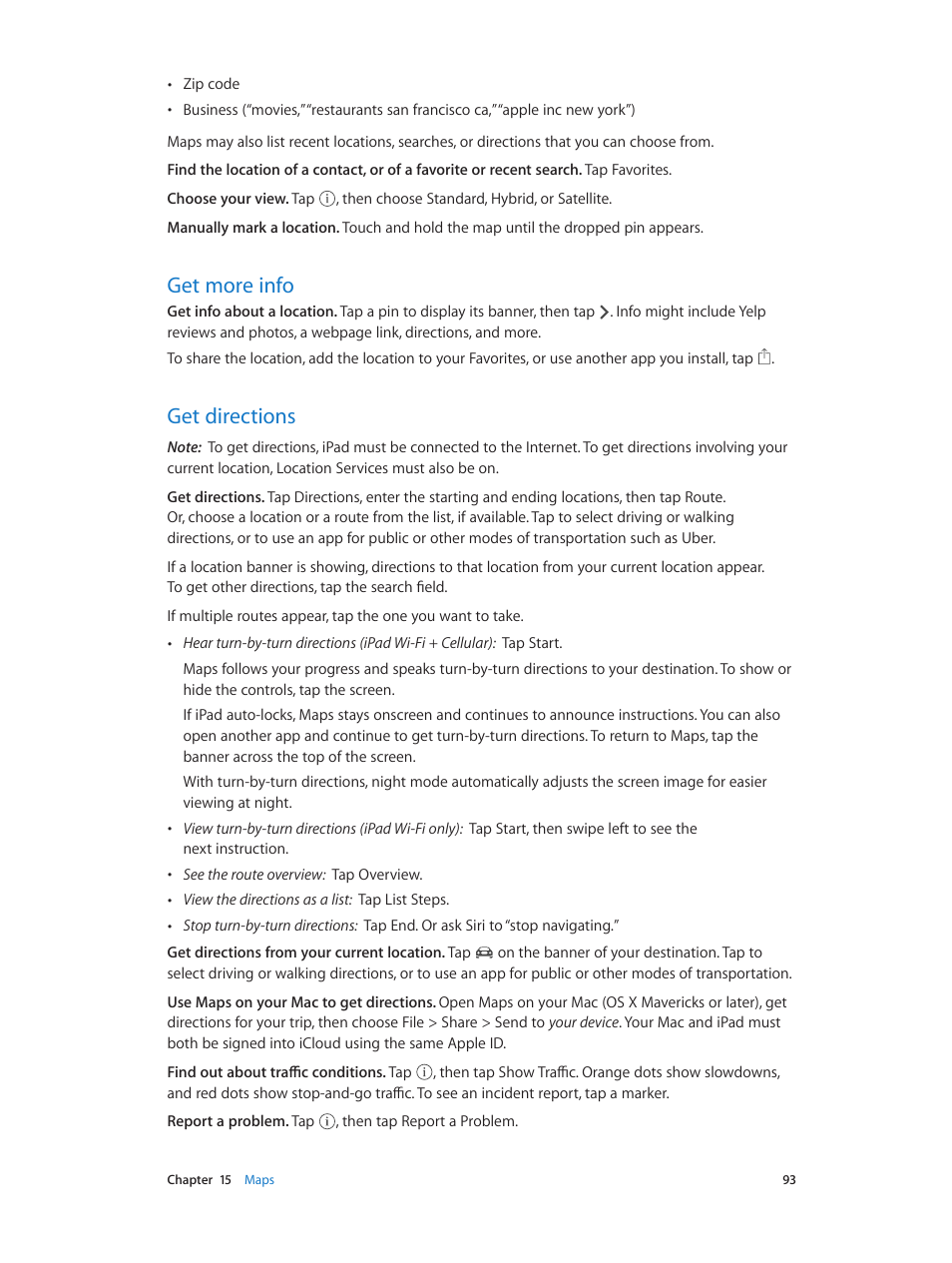 Get more info, Get directions, 93 get more info 93 get directions | Apple iPad iOS 8.1 User Manual | Page 93 / 164