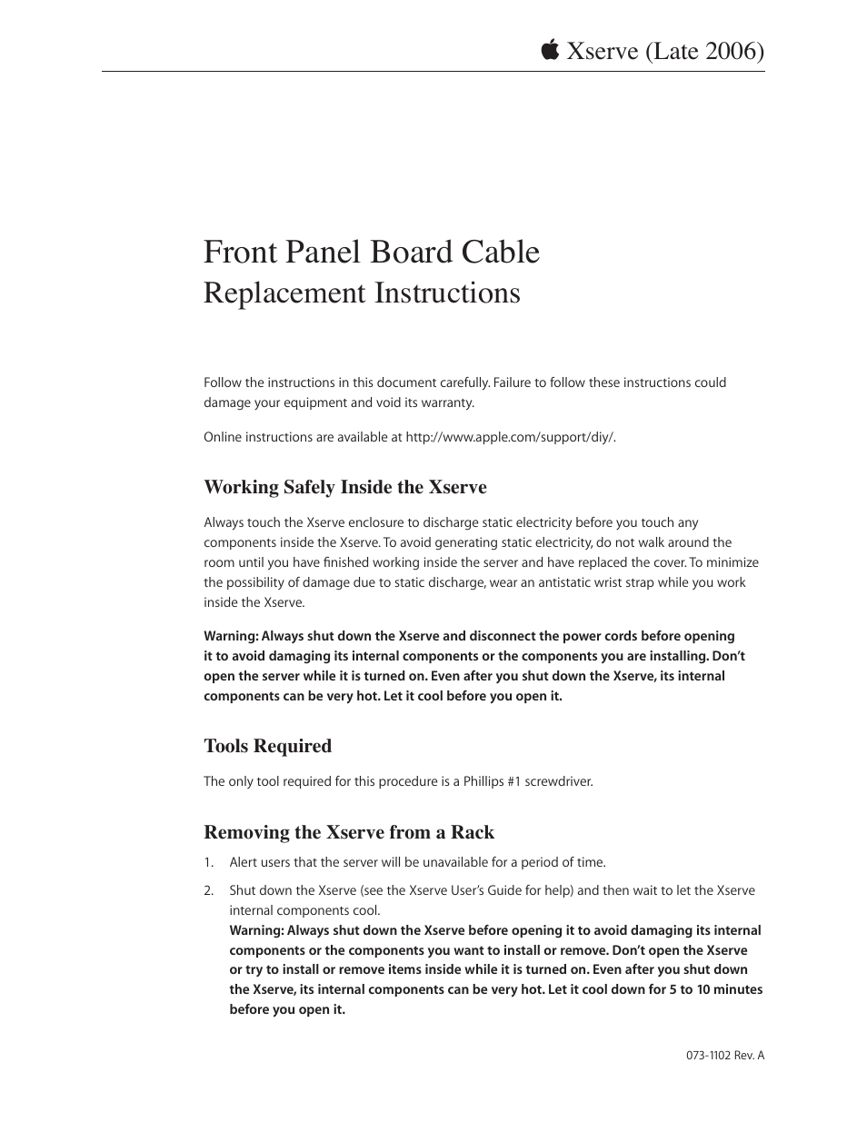 Apple Xserve Intel (Late 2006) DIY Procedure for Front Panel Board Cable User Manual | 7 pages
