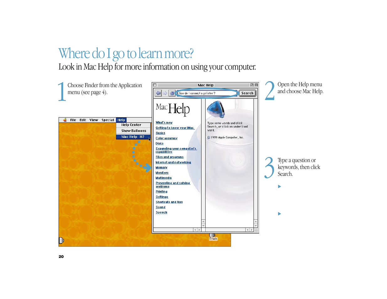 Where do i go to learn more | Apple iMac G3 (DV) User Manual | Page 20 / 33