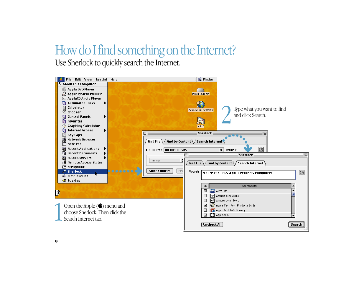 How do i find something on the internet | Apple iMac G3 (DV) User Manual | Page 6 / 33